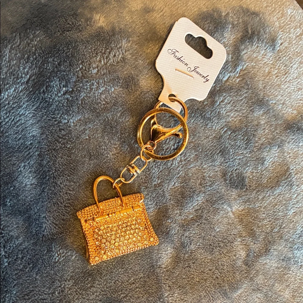 Clip on bag charm | Jewelry Gold Sparkle Keychain - Picture 1 of 2